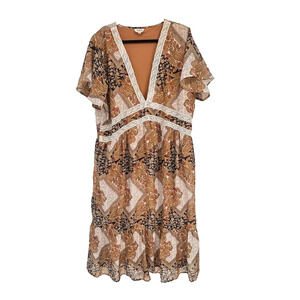 Her Destiny Paisley Patchwork Lace Flutter Sleeve Maxi Dress Size 2X Boho Hippie